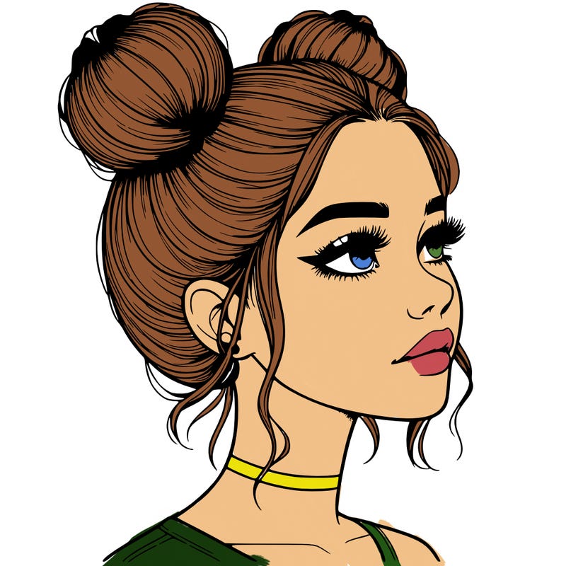 realistic girl with buns on the top of her head