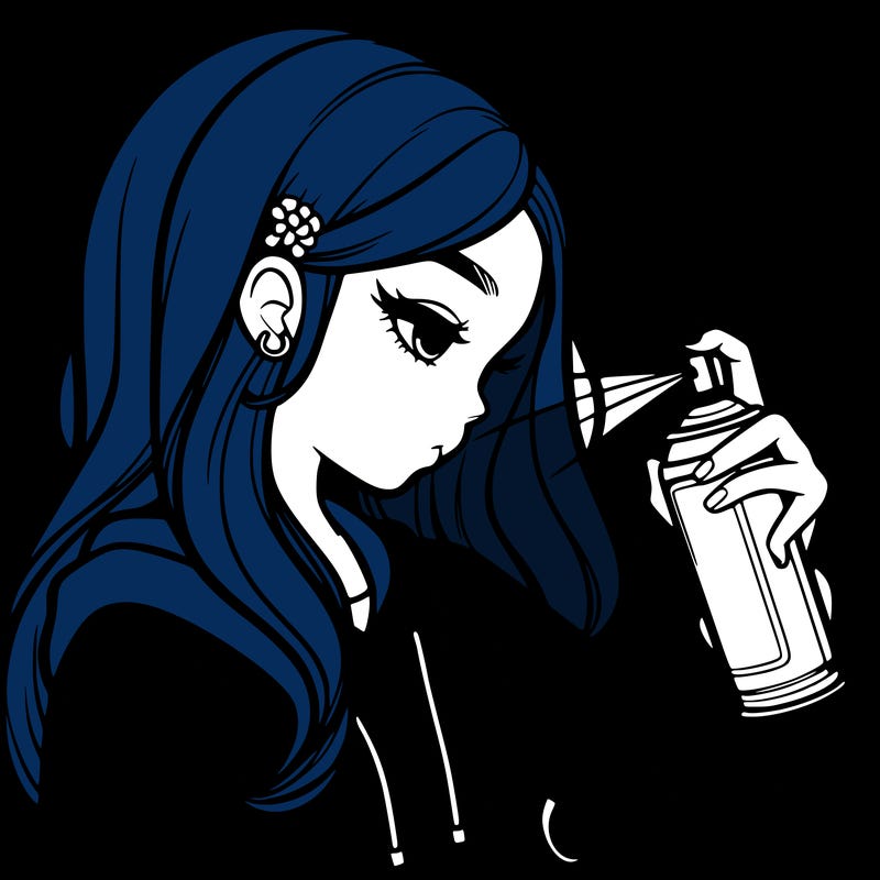 a realistic girl spray painting