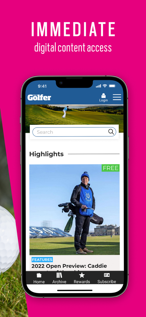 Today's Golfer: Golf Advice - Todays Golfer mobile app interface with digital content access and golf highlights