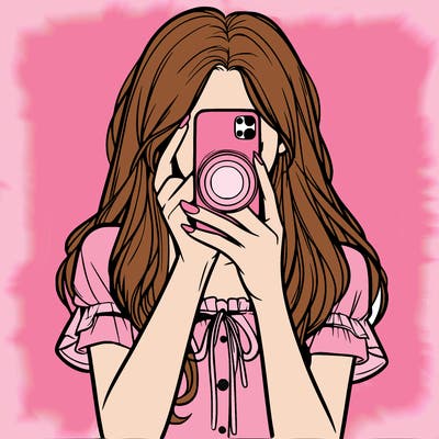 a realistic girl holding her phone taking pictures