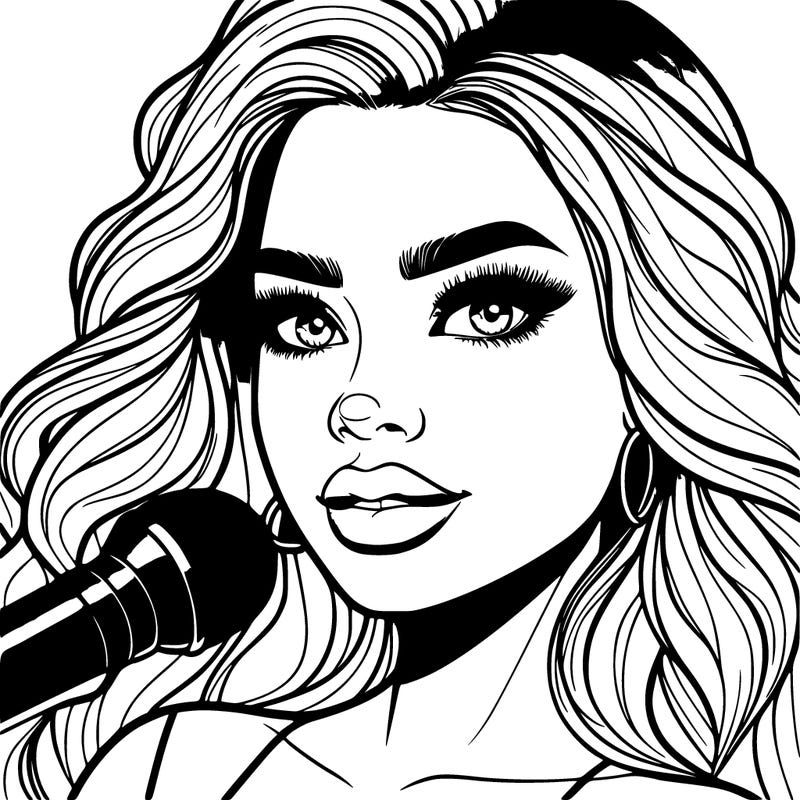 realistic beautiful woman pop star on stage hair eyes lips nose