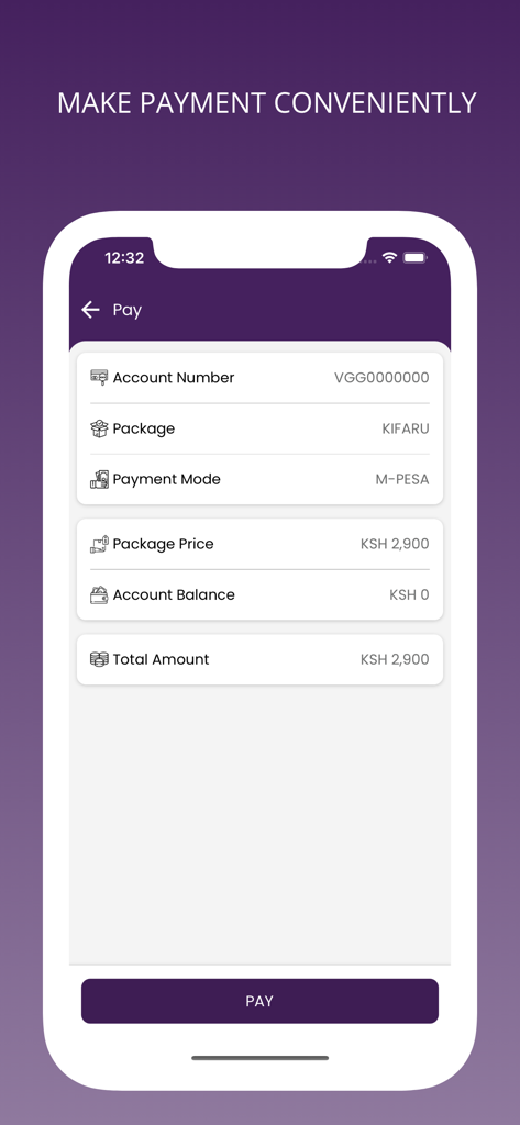 VGG Connect: Fibre Internet - Interfaz de la aplicación móvil VGG Connect mostrando una pantalla de pago de factura de internet con información de la cuenta y un botón de pago