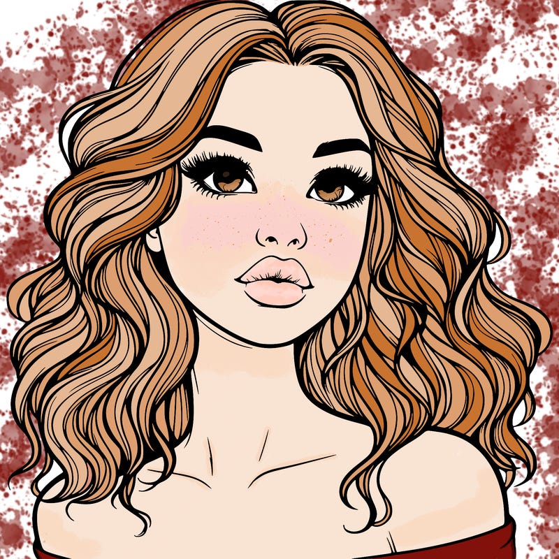 realistic girl with wavy hair and lips