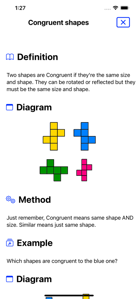 GCSE Maths : Geometry Lite - Lección de geometría sobre figuras congruentes que muestra definiciones y diagramas