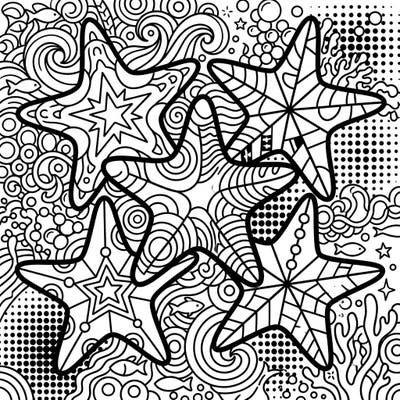 Discover an exciting underwater scene with our Pop Art Sea Stars coloring template, blending marine life with iconic artistic flair. Get ready to bring these bold sea creatures and their vibrant ocean backdrop to life with your favorite colors.