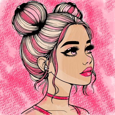 realistic girl with buns on the top of her head