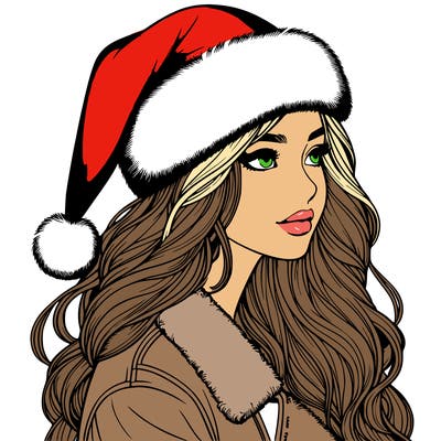 realistic girl in santa hat