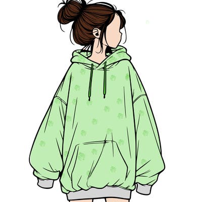 realistic girl with a oversized sweatshirt on and a bun