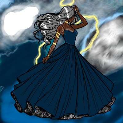 realistic woman with dress flowing in the wind