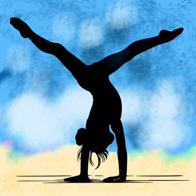 realistic gymnastic hand stand girl in four splits