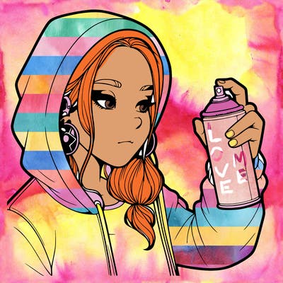 a realistic girl, spray painting