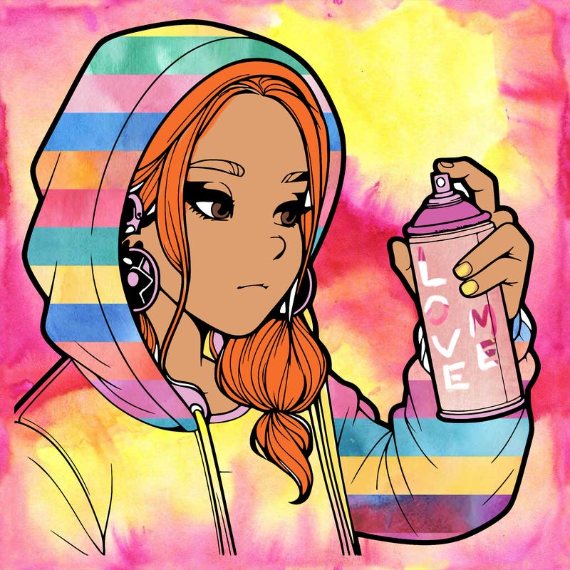 a realistic girl, spray painting