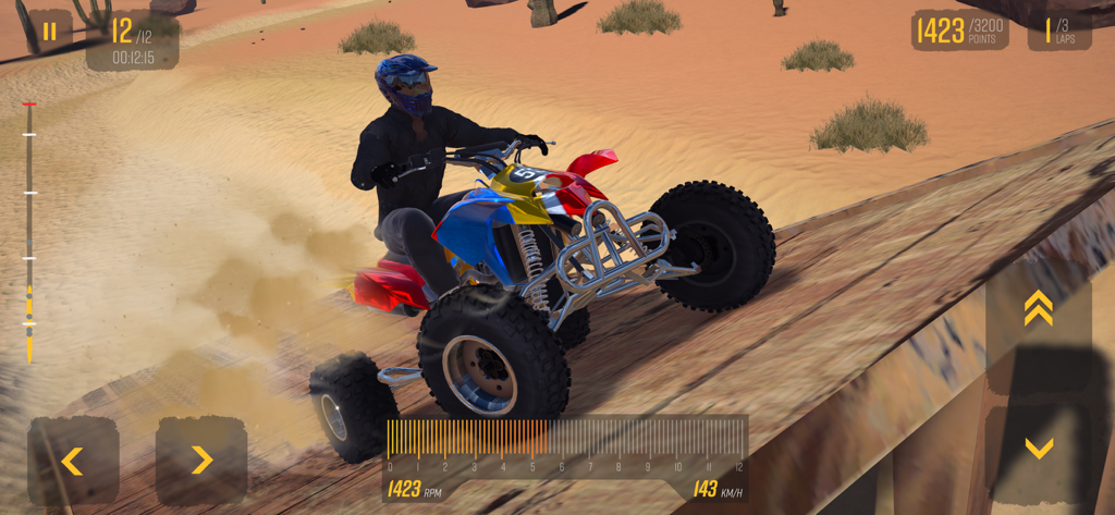ATV Quad Racing Sim - ATV rider jumping a ramp in a desert offroad racing simulator
