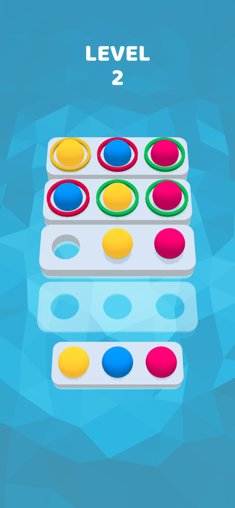 Get It Right game level 2 showing colorful spheres and logic feedback rings