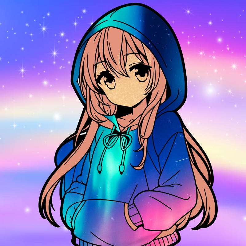 an anime girl with a kawaii hoodie on
