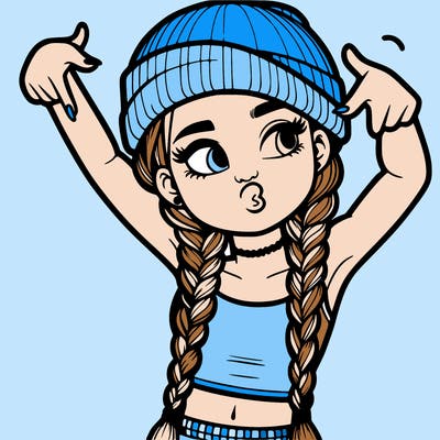 realistic teenage girl with braids and a beanie and crop top doing 🫶🏼