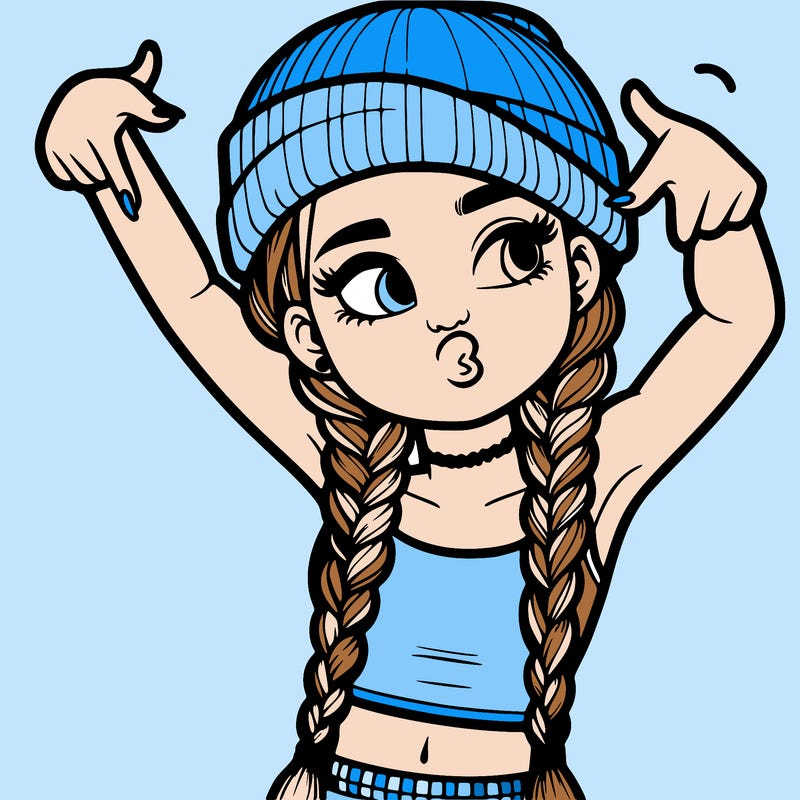 realistic teenage girl with braids and a beanie and crop top doing 🫶🏼