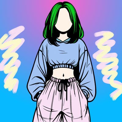 realistic girl faceless with baggy pants and a crop top