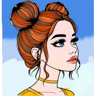realistic girl with buns on the top of her head