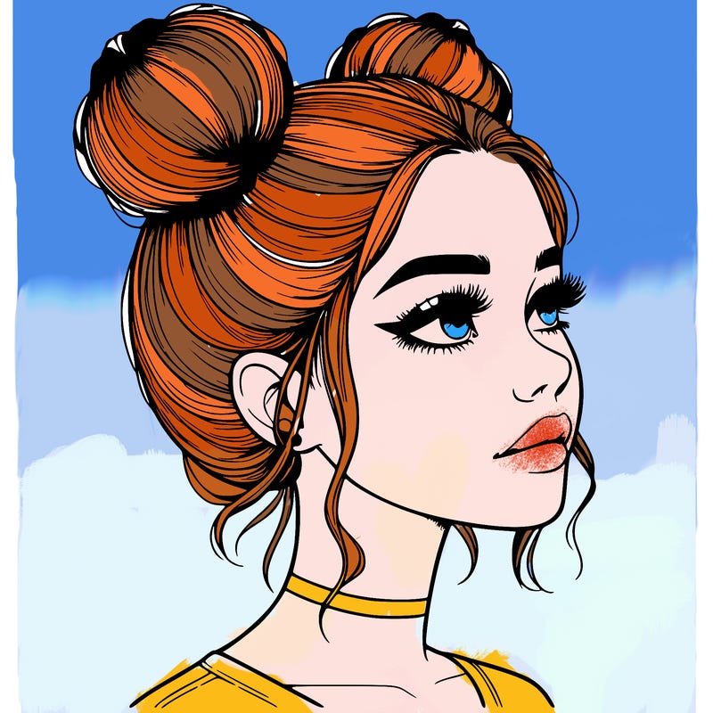 realistic girl with buns on the top of her head