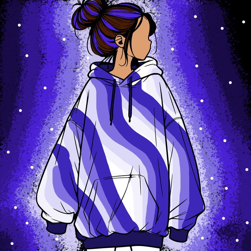 realistic girl with a oversized sweatshirt on and a bun