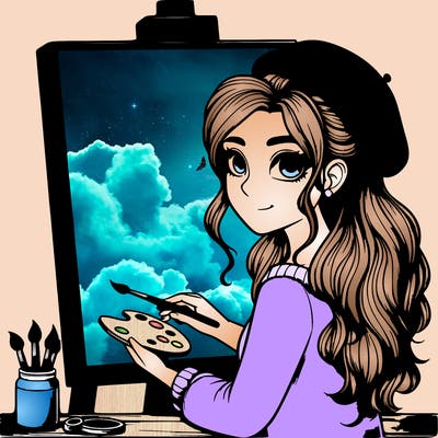 realistic girl artist painting a blank canvas