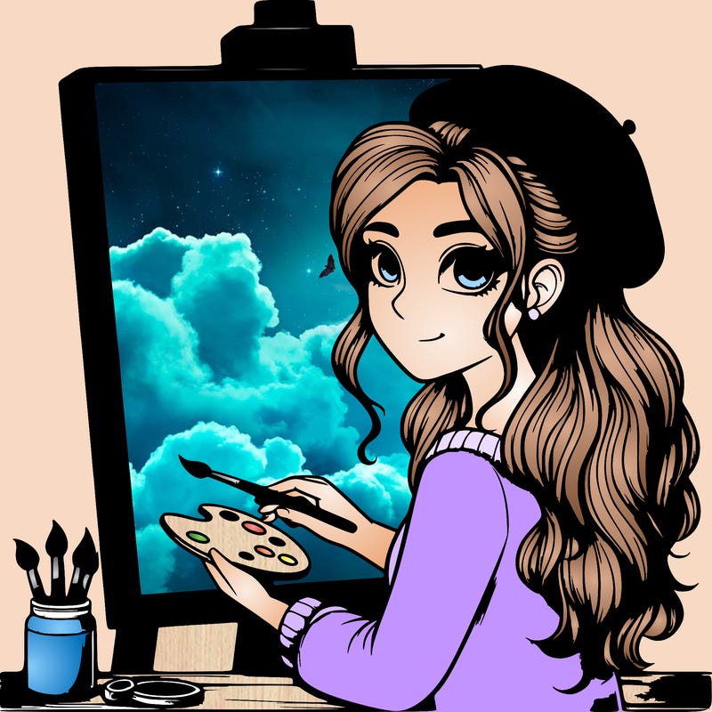 realistic girl artist painting a blank canvas