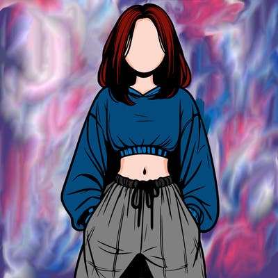 realistic girl faceless with baggy pants and a crop top