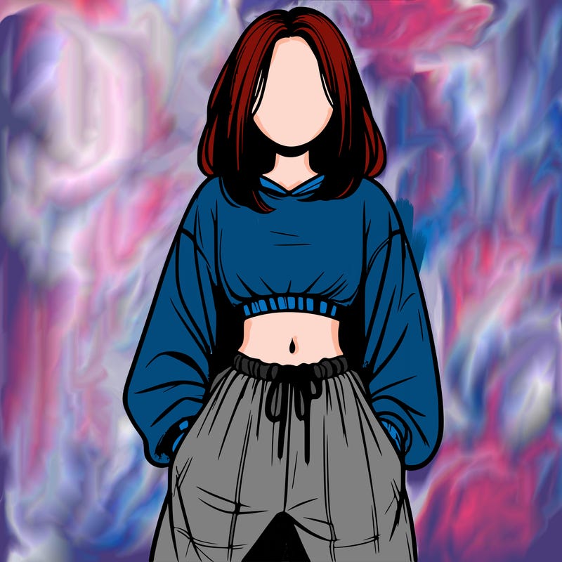 realistic girl faceless with baggy pants and a crop top