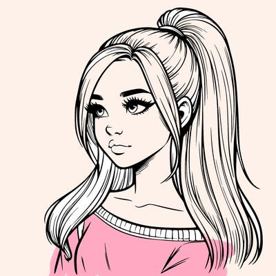 realistic girl with a high ponytail