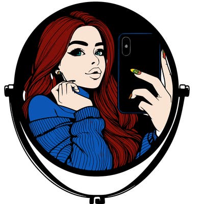 realistic girl taking mirror selfie beautiful