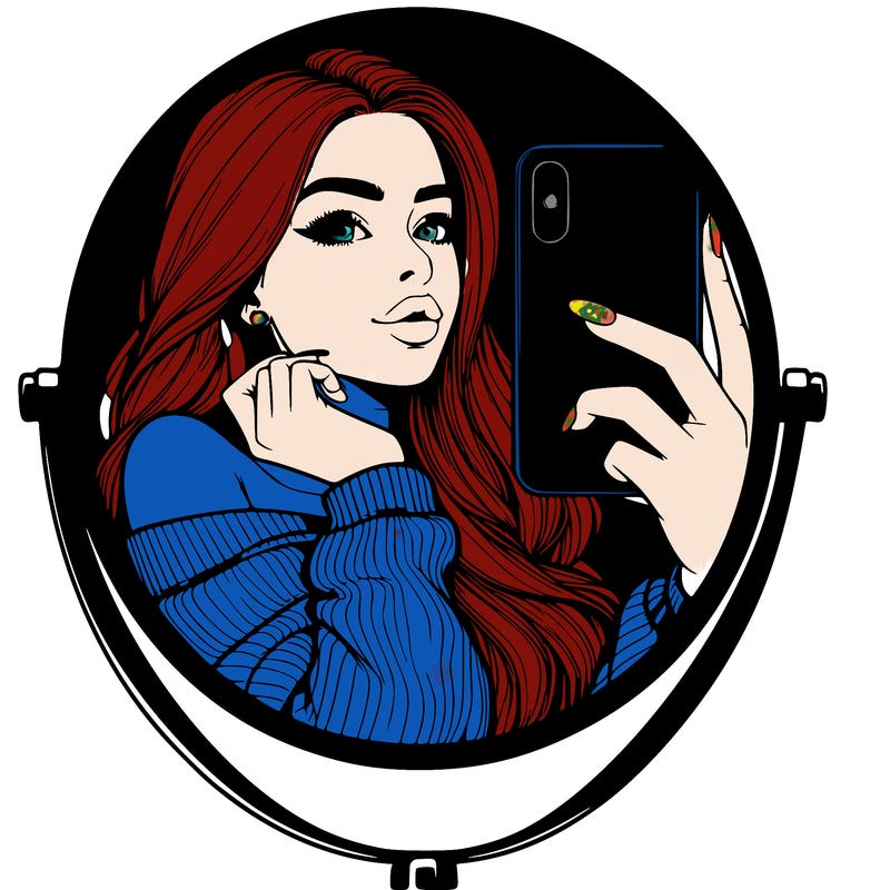 realistic girl taking mirror selfie beautiful