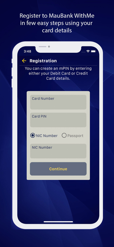 MauBank WithMe registration screen for new users entering card and ID details
