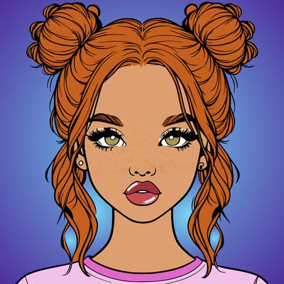 realistic girl with two buns in hair and lips