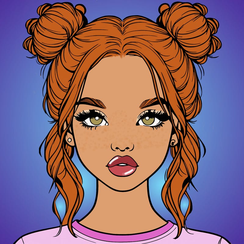 realistic girl with two buns in hair and lips