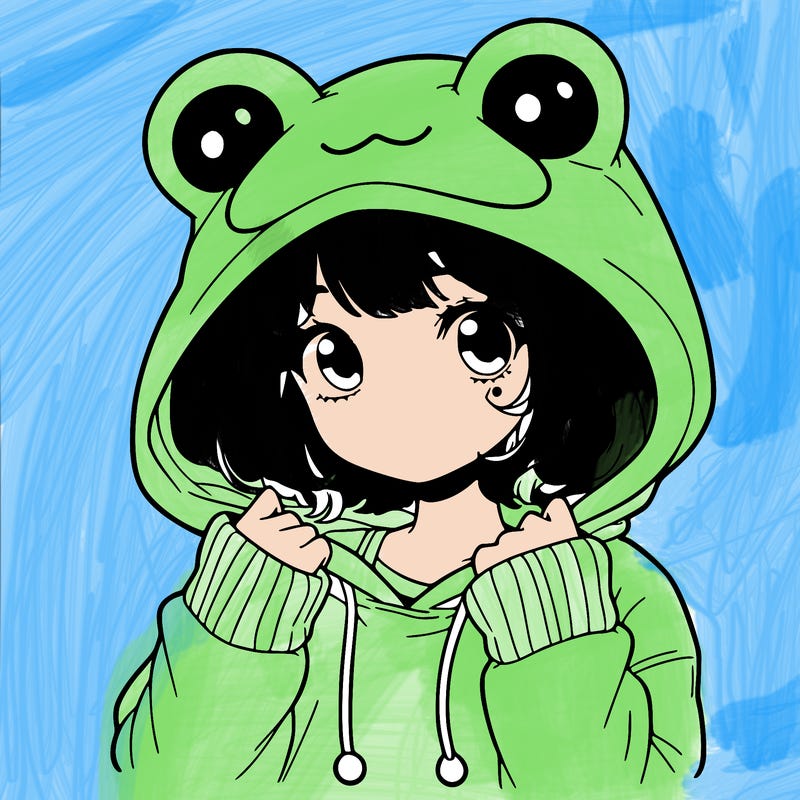 a cute teenage girl wearing a frog hoodie
