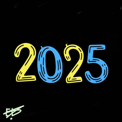 one line scrawled numbers sketch design “2025”