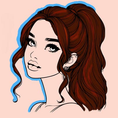 realistic girl with a ponytail on her hair and lips