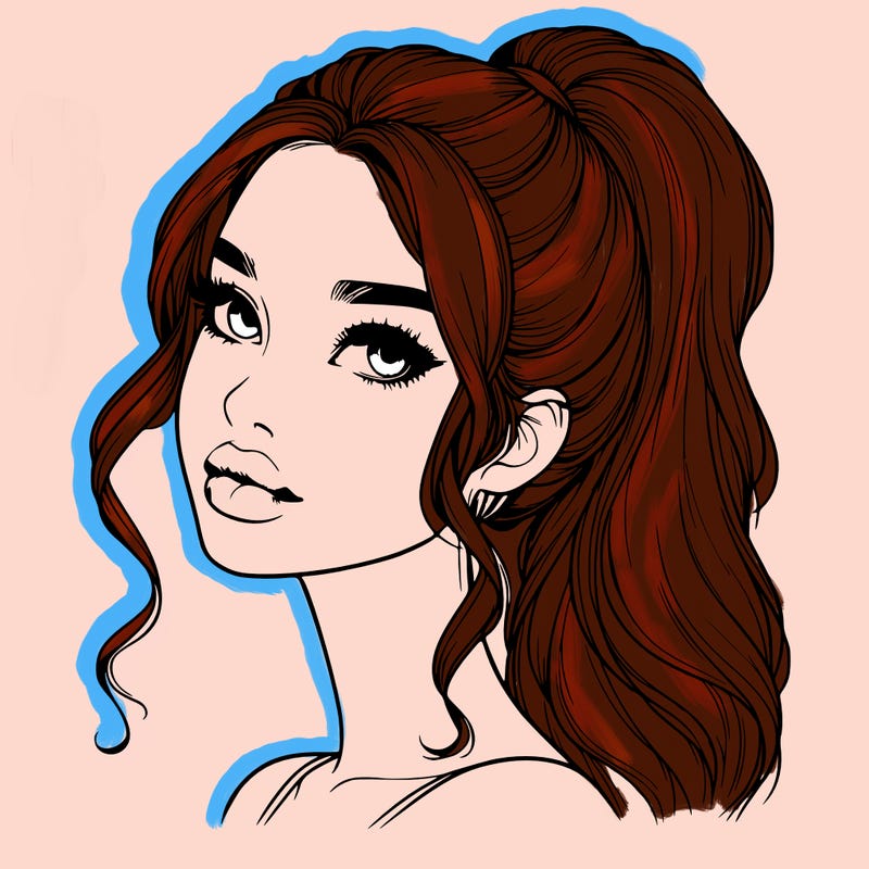 realistic girl with a ponytail on her hair and lips