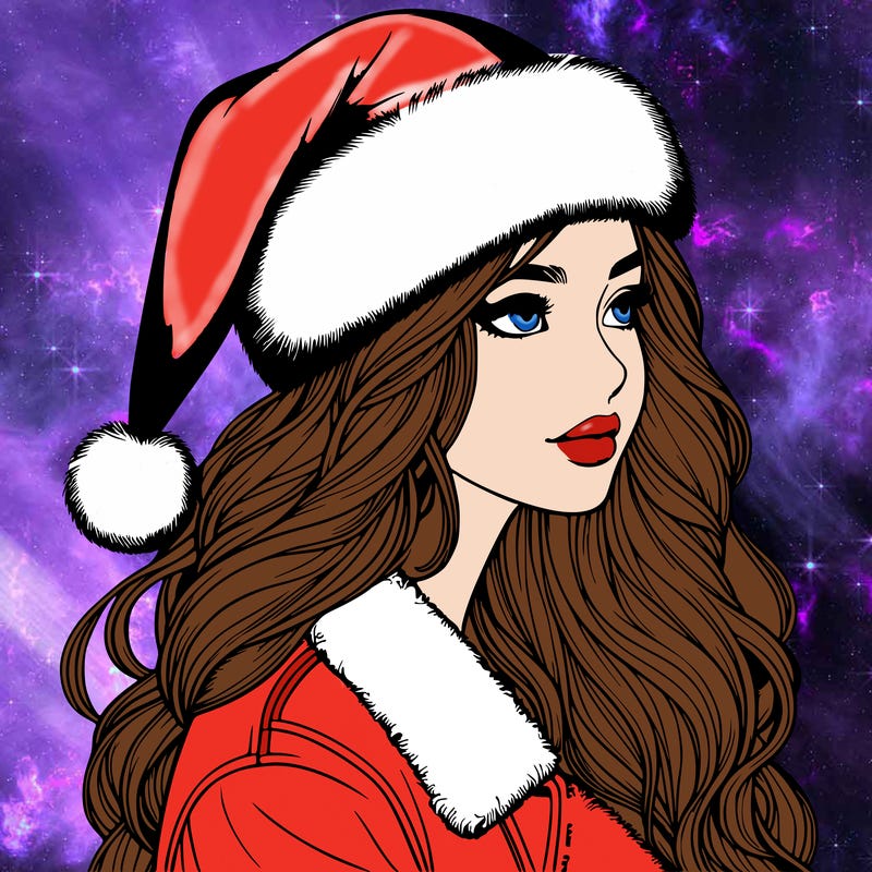 realistic girl in santa hat
