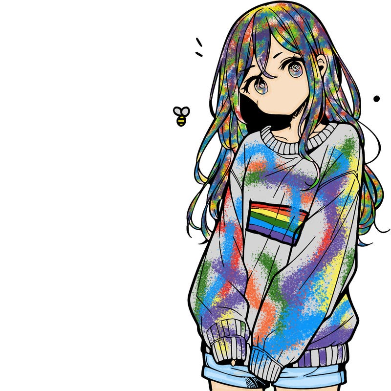 manga teen girl  in a sweater and baggy pants