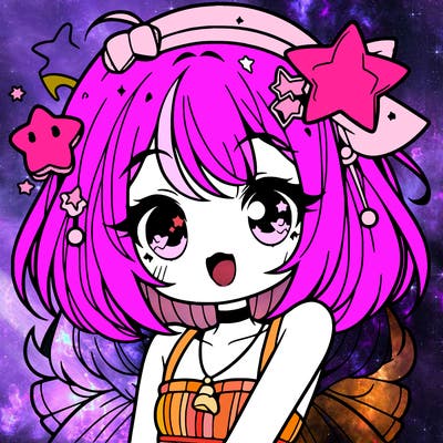 cute anime girl with star accessories