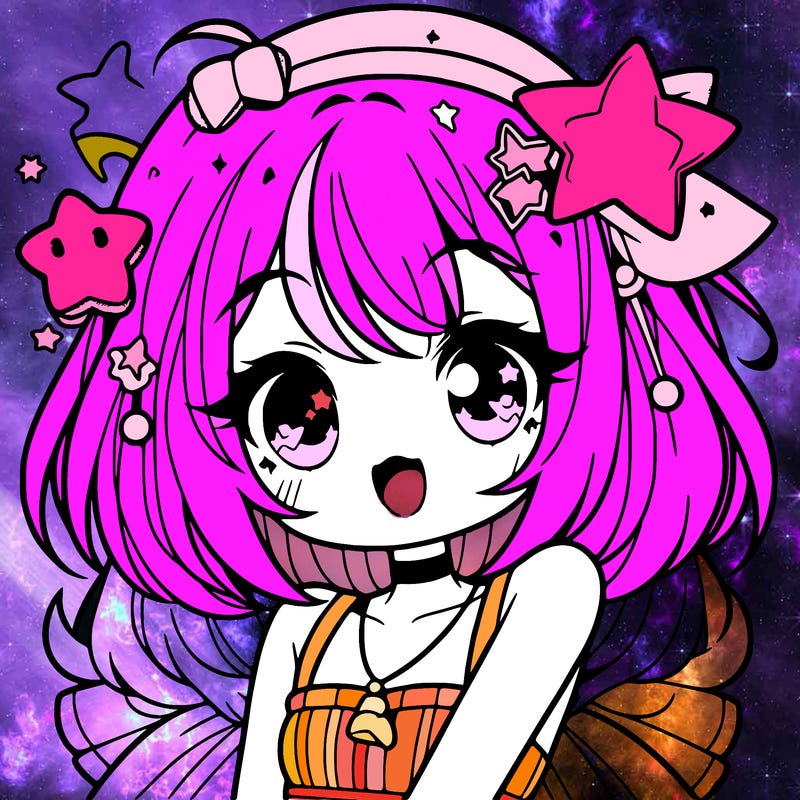 cute anime girl with star accessories