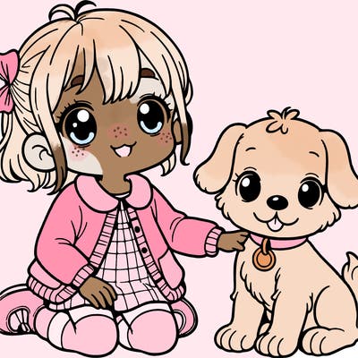 little girl and dog