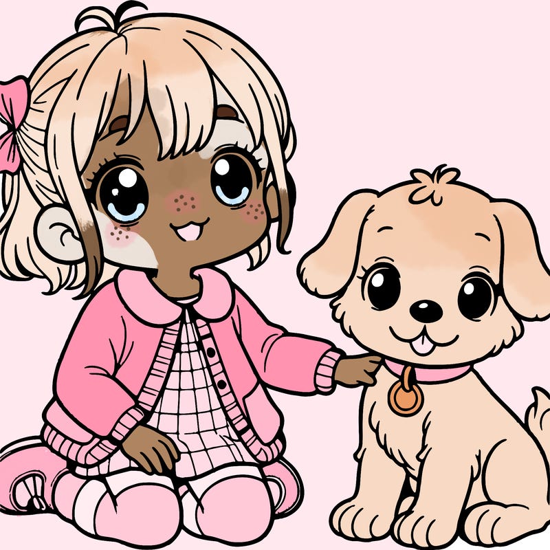 little girl and dog