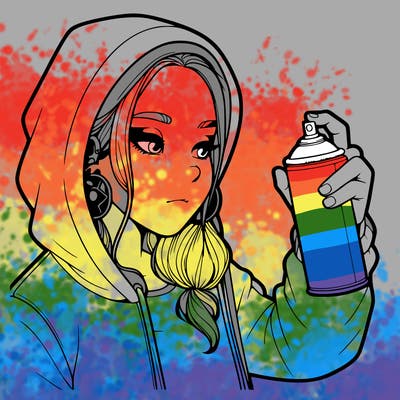 a realistic girl, spray painting