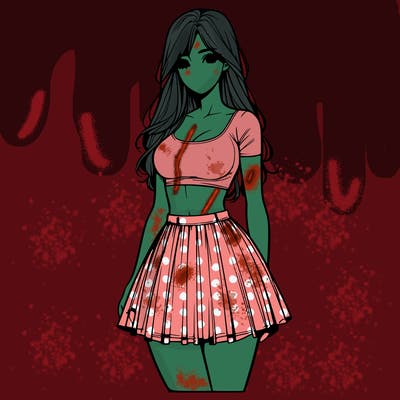 realistic woman with skirt and crop top