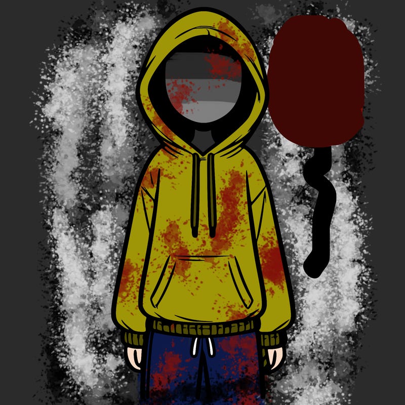 faceless girl in a tracksuit with a hood on and no hair