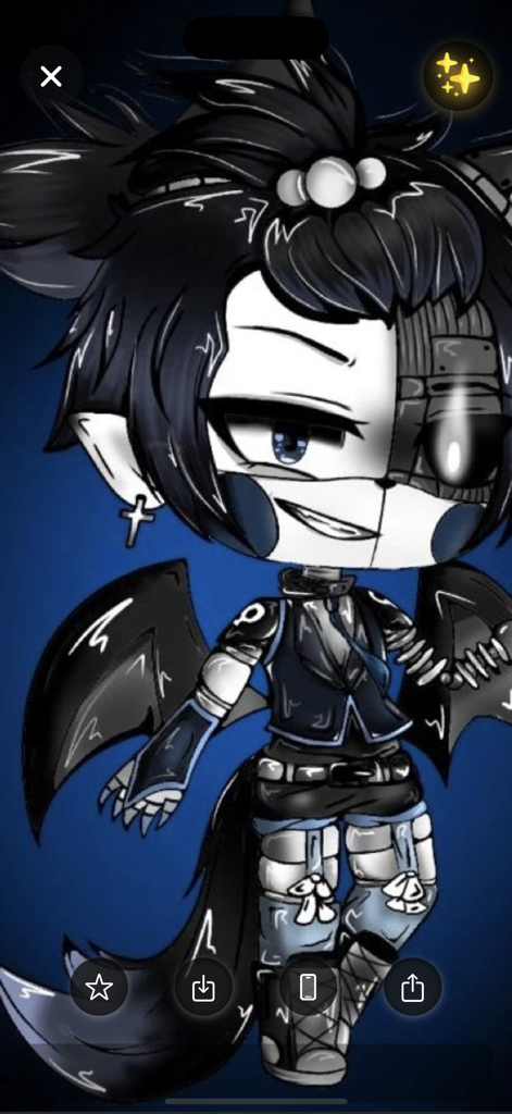 Dark aesthetic Gacha character wallpaper with wings and robotic features