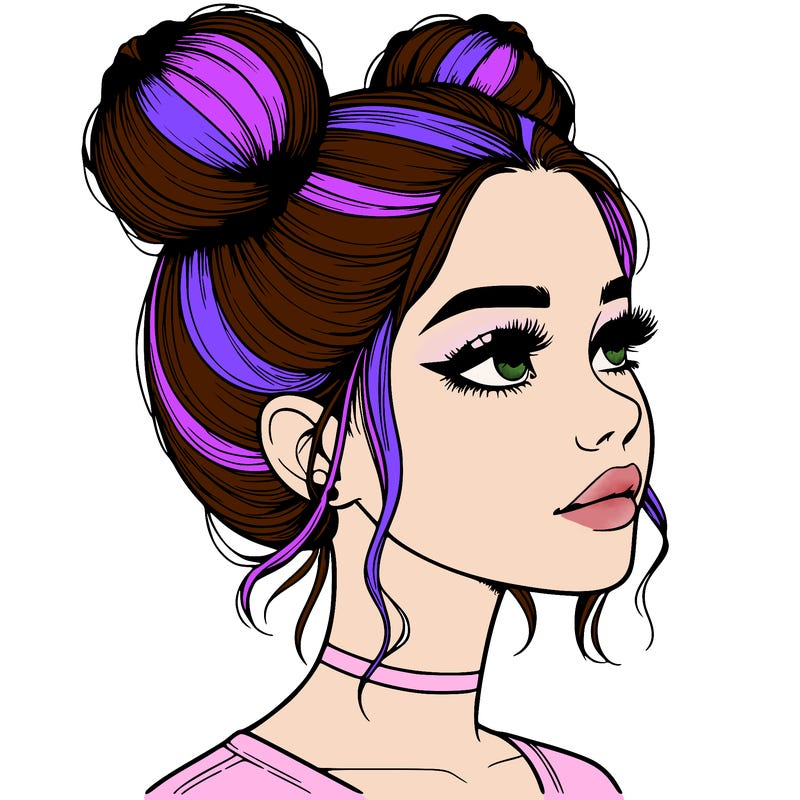 realistic girl with buns on the top of her head